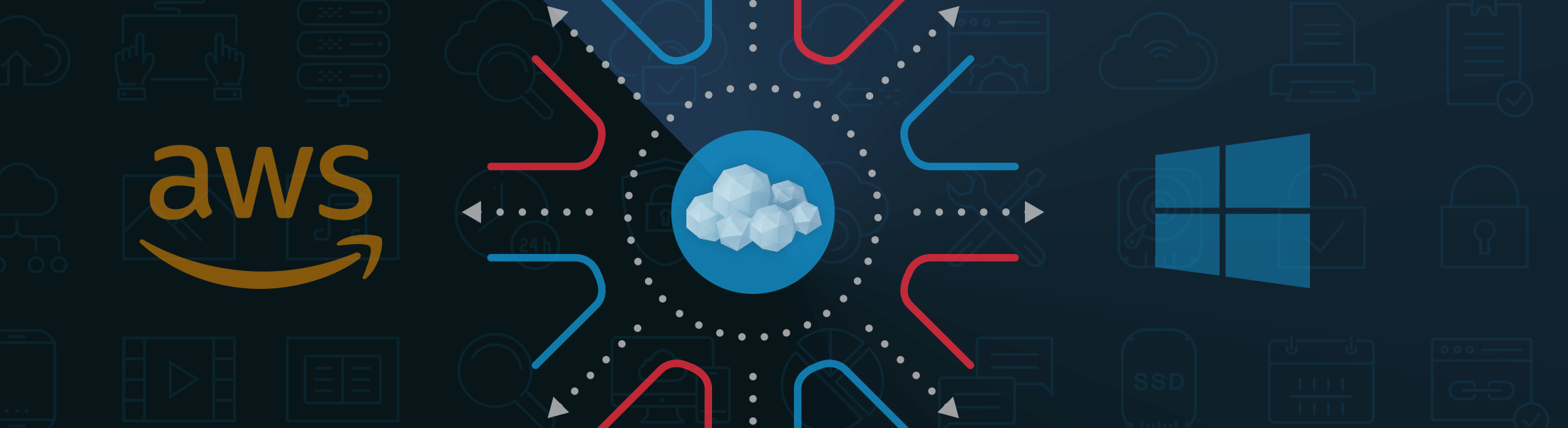 AWS and Microsoft logos with cloud image