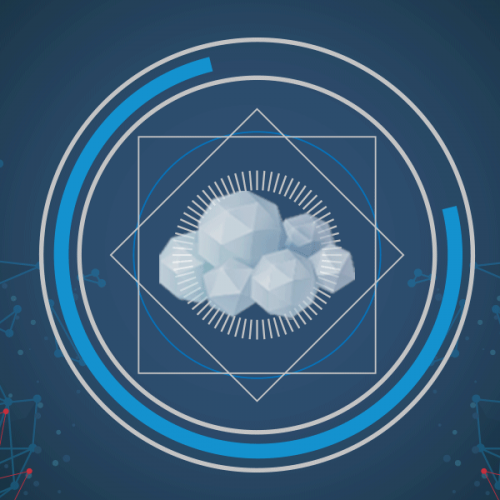 abstract web on blue background with cloud image in middle of a circle