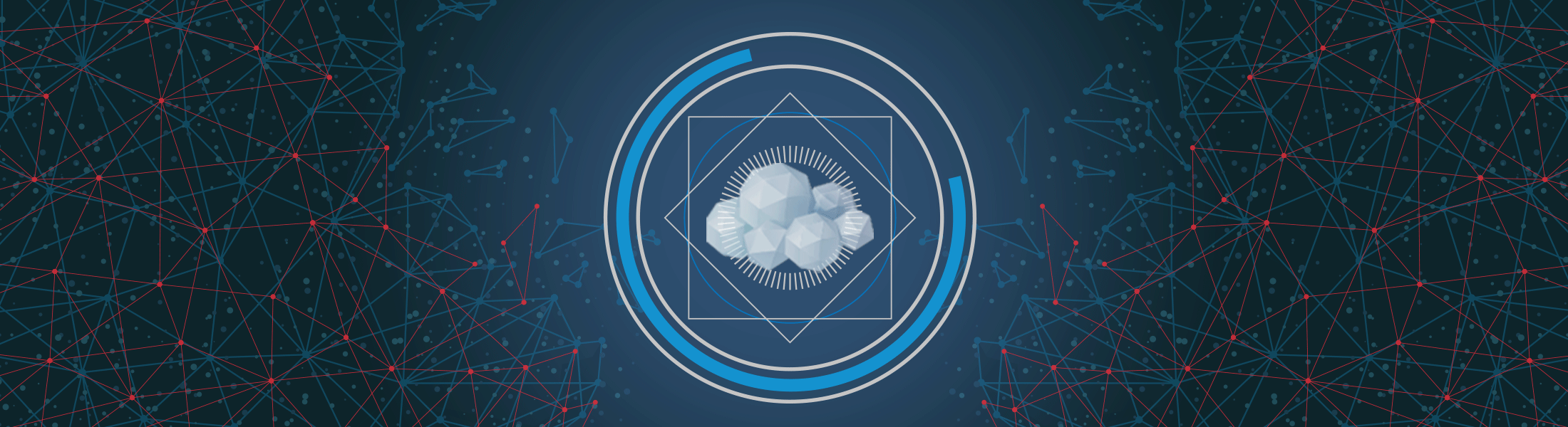 abstract web on blue background with cloud image in middle of a circle