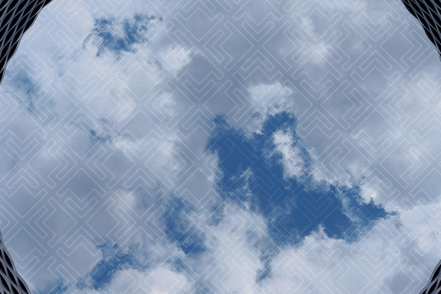 geometric circle with clouds in center