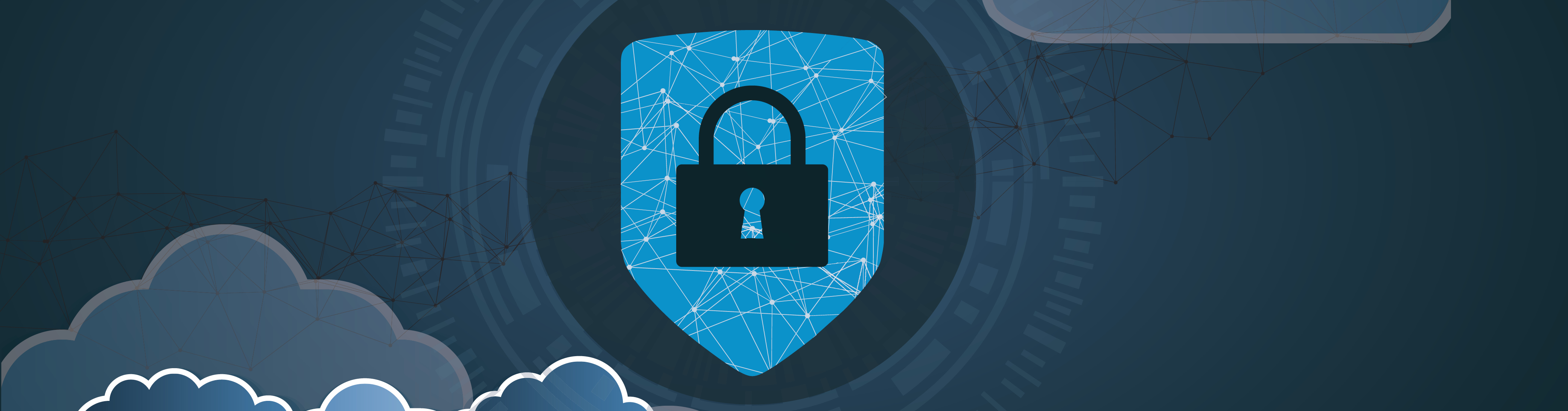 Blue background with clouds and shield with lock