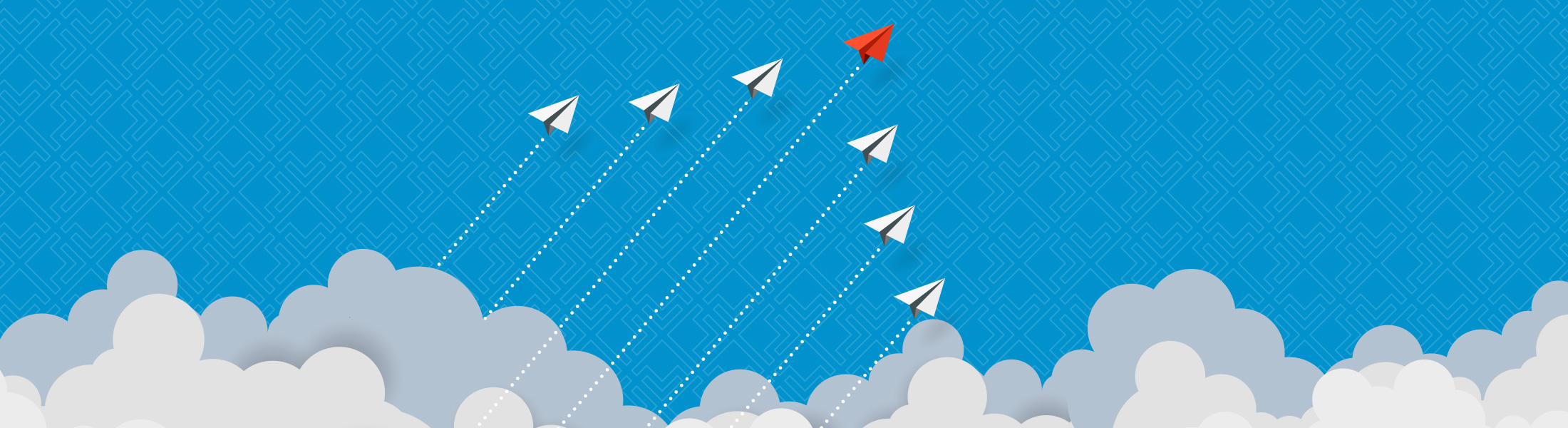 paper planes flying from the clouds