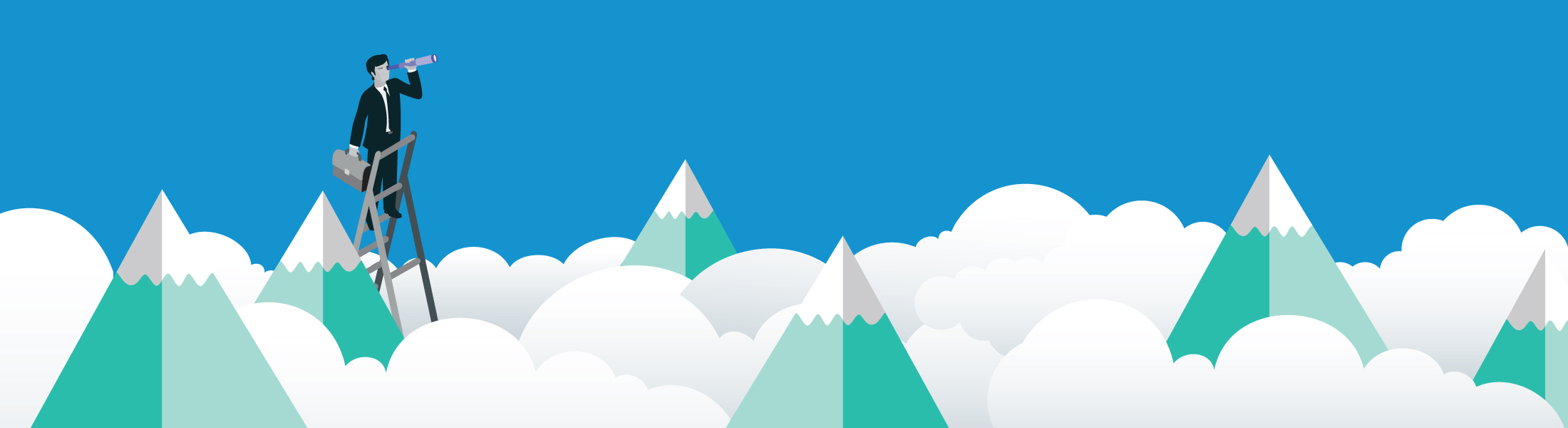 Man in the clouds with a microscope illustration