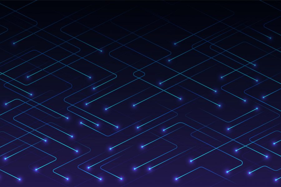 glowing lines across a purple background