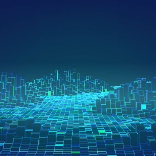 Abstract wave of blocks glowing