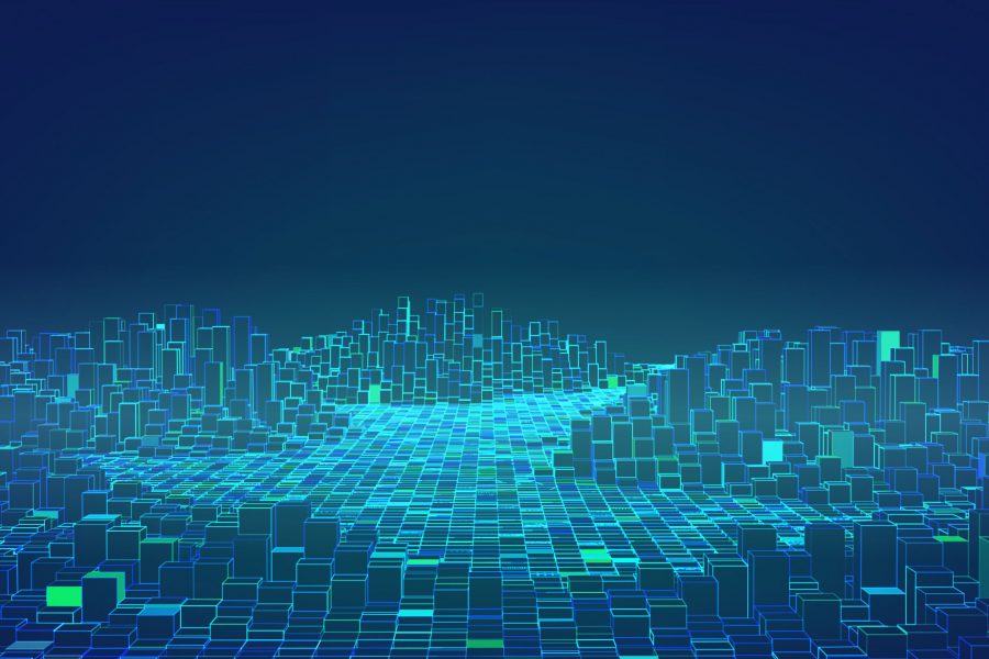 Abstract wave of blocks glowing