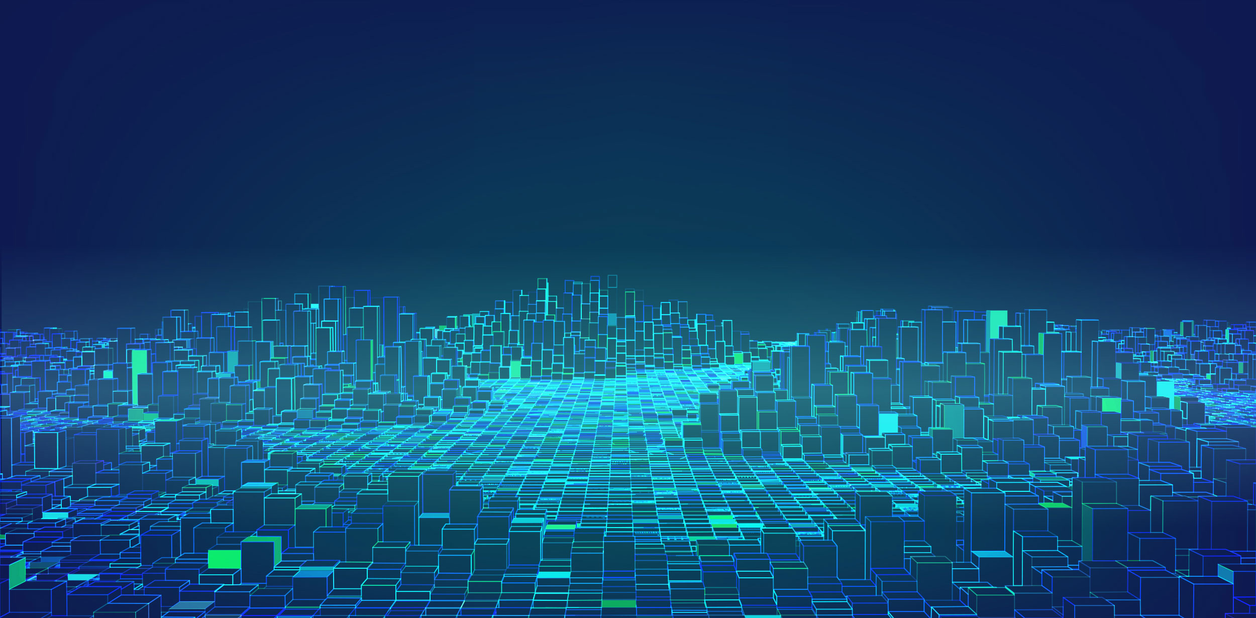 Abstract wave of blocks glowing