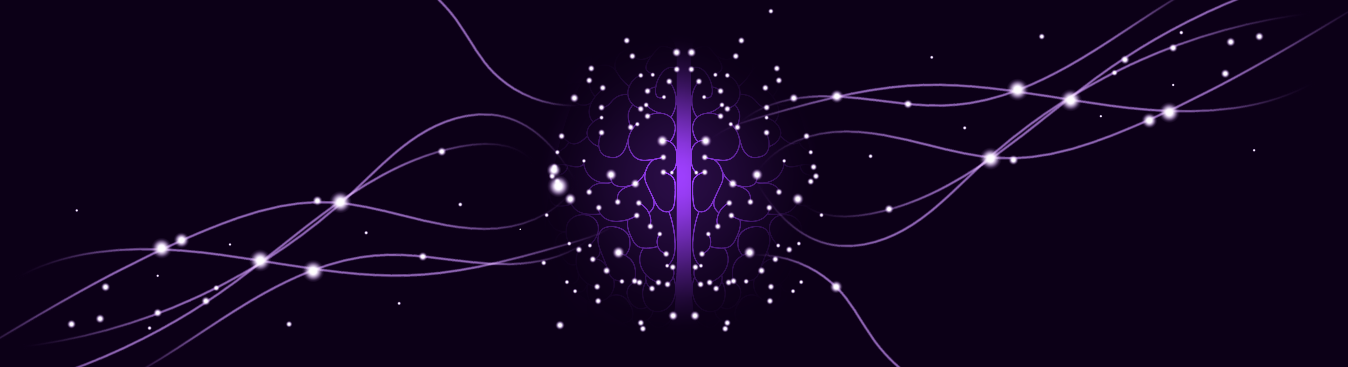 Abstract image of glowing dots around a purple line