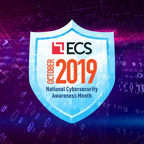Abstract shield with ECS logo for Cybersecurity awareness month
