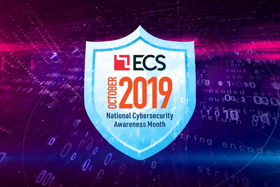 Abstract shield with ECS logo for Cybersecurity awareness month