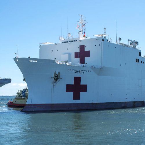 USS Mercy ship in dock