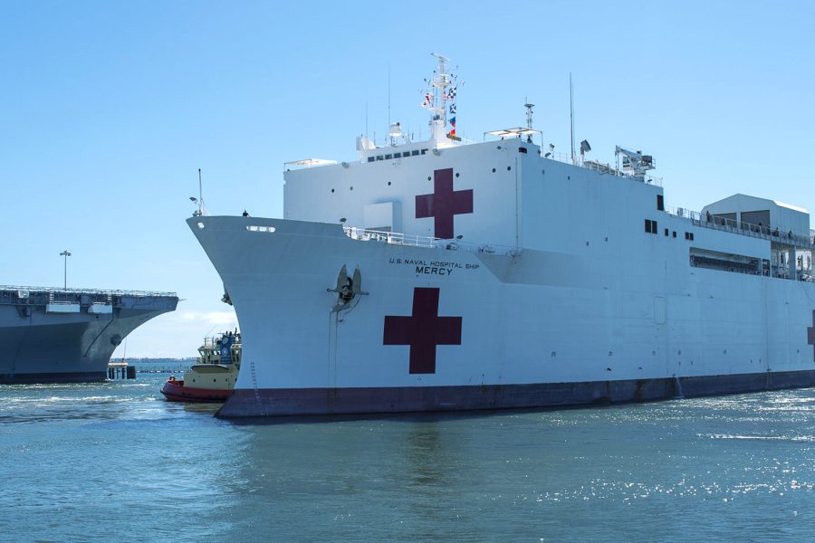 USS Mercy ship in dock
